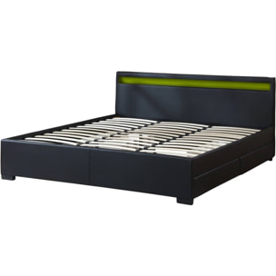 LIT LED double avec 4 tiroirs "Nico" - 180 x 200 cm - Noir