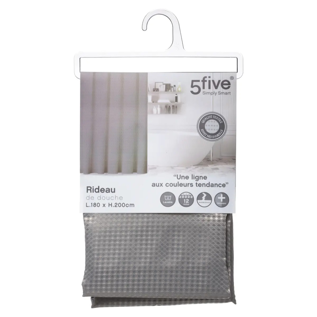 Rideau de douche 180x200cm Gris Modern Color