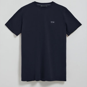 Camiseta azul marino básica de cuello redondo con detalle bordado