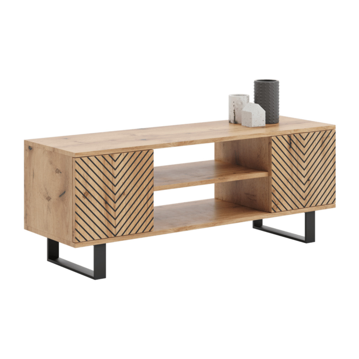 Mobile Porta TV Focus in Rovere Craft con Decoro a Spina di Pesce