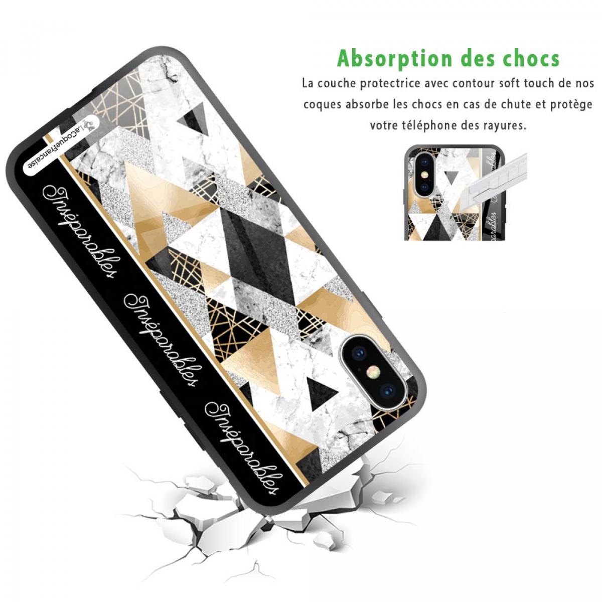 Coque iPhone X/Xs Coque Soft Touch Glossy Marbre Noir Inséparables Design La Coque Francaise