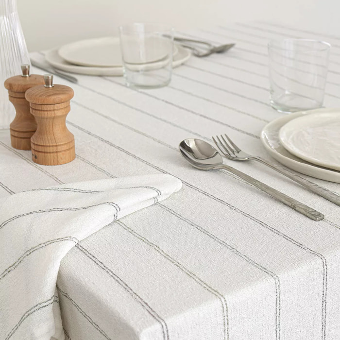 Nappe pur coton lavé motif jacquard blanc vert Rimini verde