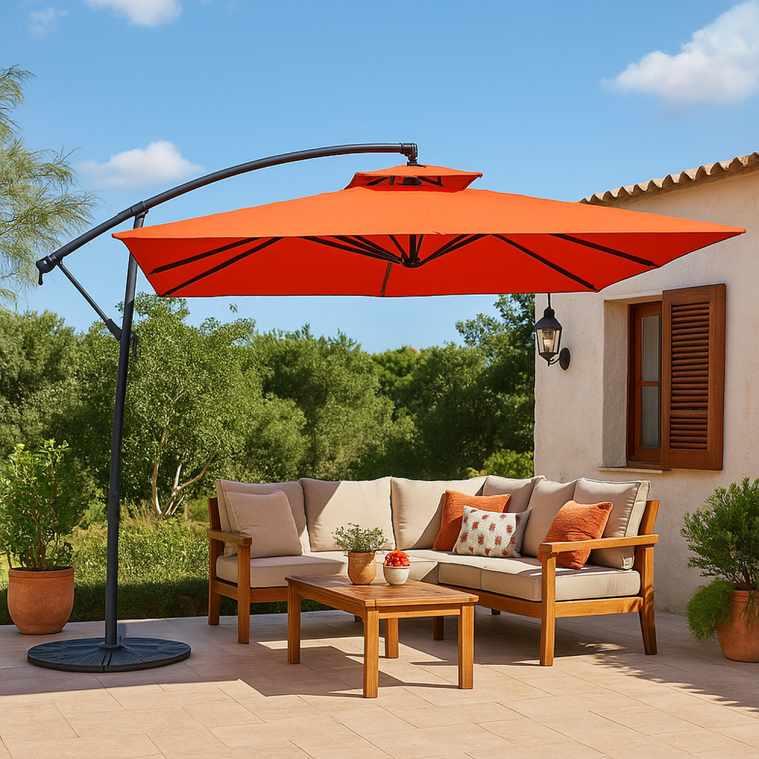 Parasol déporté rond terracotta CORTO