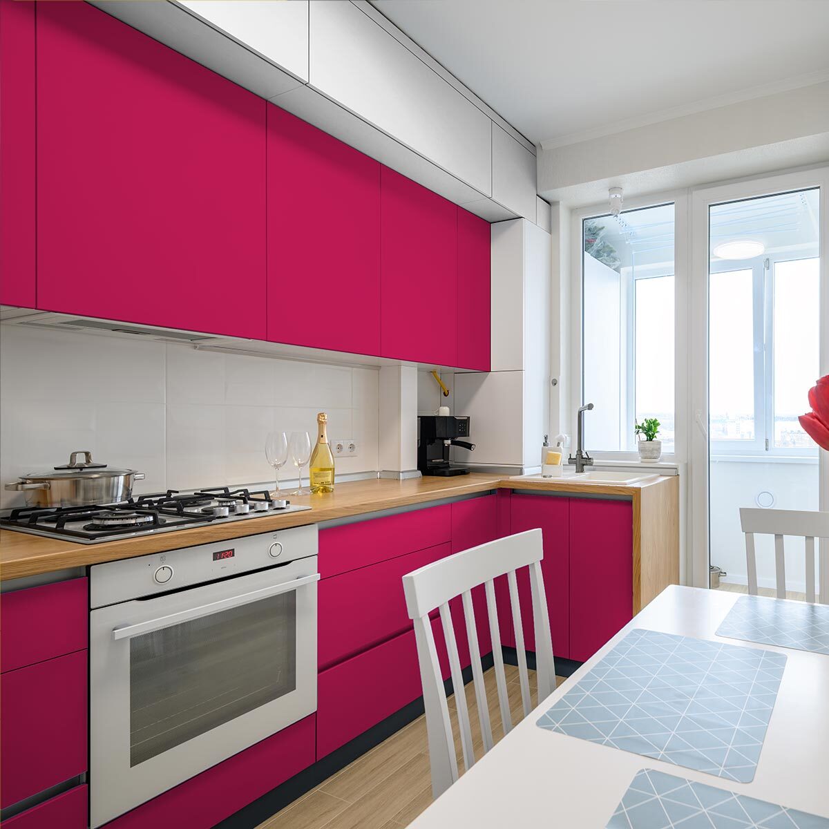 Rouleau adhésif décoratif Vinyle au Mètre - Fushia - Sticker Lavable Imperméable Mur Cuisine Meubles