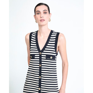 Abito lungo in maglia a righe senza maniche con spacco frontale