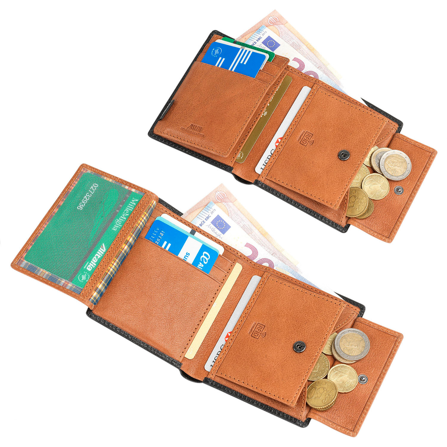 Cartera Hombre Piel Jaslen Hannover Negro-Tostado