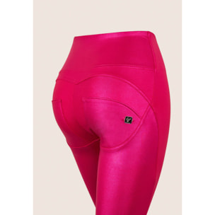 Pantaloni push up WR.UP® vita alta tessuto lucido wet effect