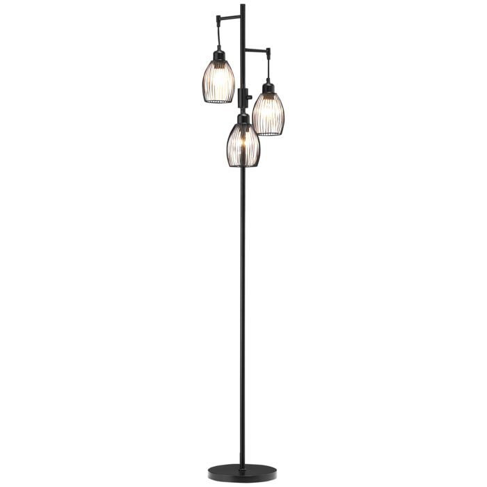 Lampadaire design industriel 3 têtes 40 W max. luminosité réglable métal filaire acier noir