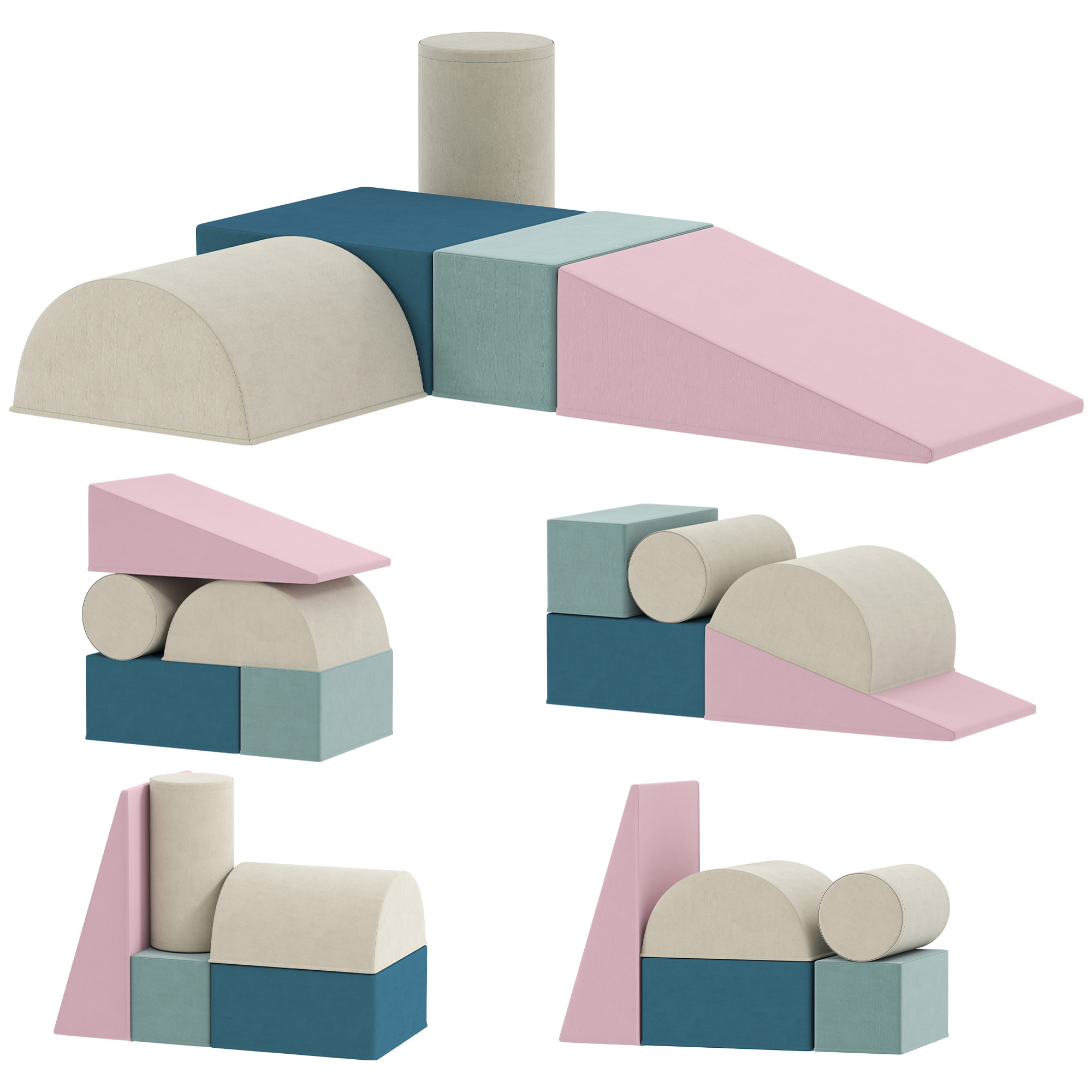 Parcours motricité bébé modulable 5 pièces zippées déhoussables velours multicolore