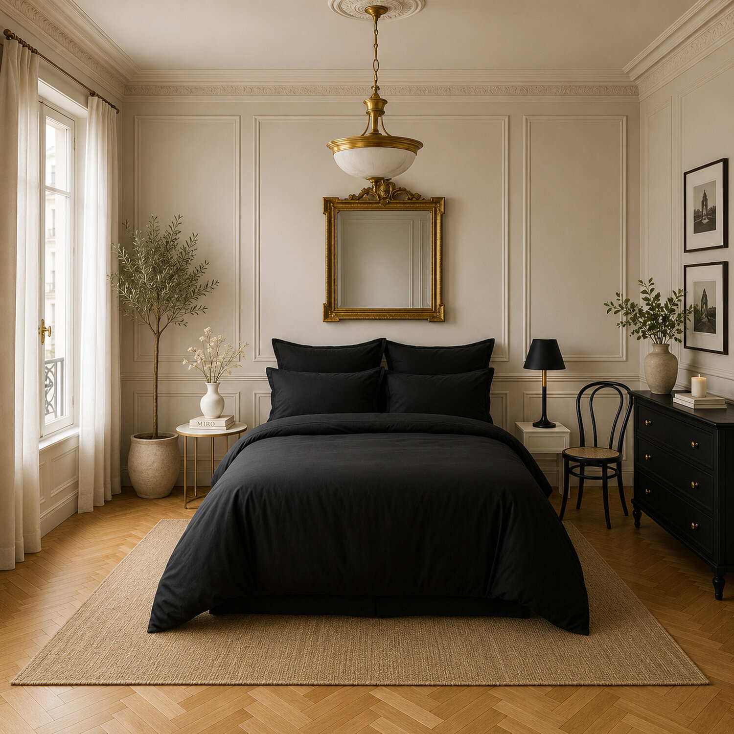 Housse de couette 100% satin de coton lavé 105 fils noir optaque