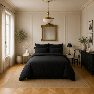 Housse de couette 100% satin de coton lavé 105 fils noir optaque