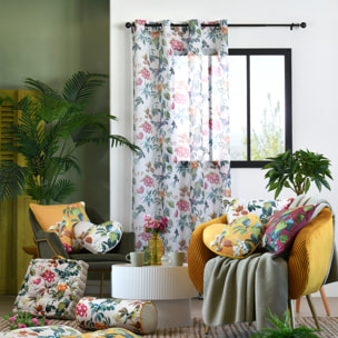 Voilage feuillage et oiseau - Vert foncé