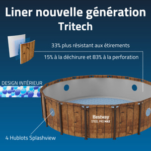 Bestway Piscine hors sol tubulaire ronde Bestway Steel Pro Max 427 x 107 cm Splashview décor bois
