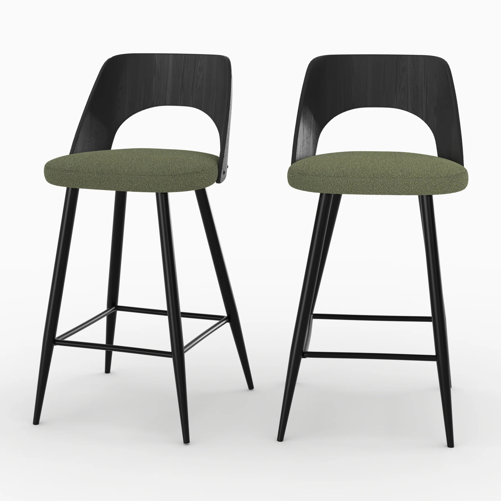 Lot de 2 chaises pour îlot central en tissu bouclé vert kaki 66 cm - Mindy