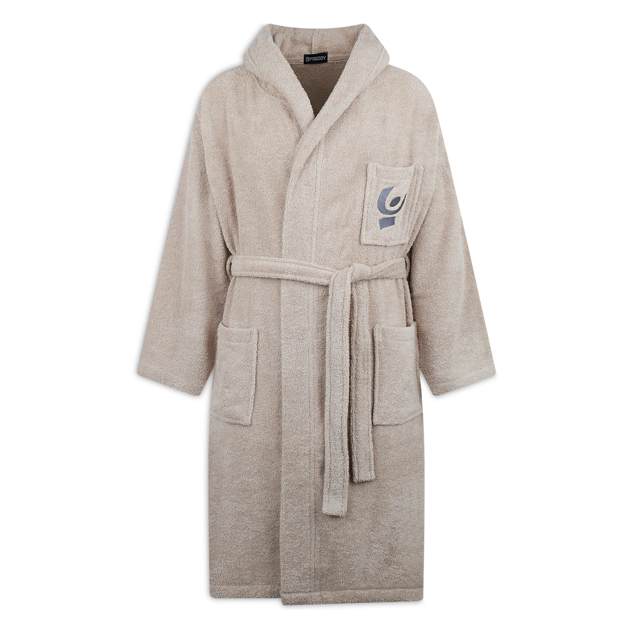 Accappatoio Beige in Spugna con Logo Ricamato e Tasche