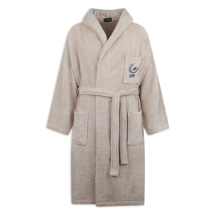 Accappatoio Beige in Spugna con Logo Ricamato e Tasche