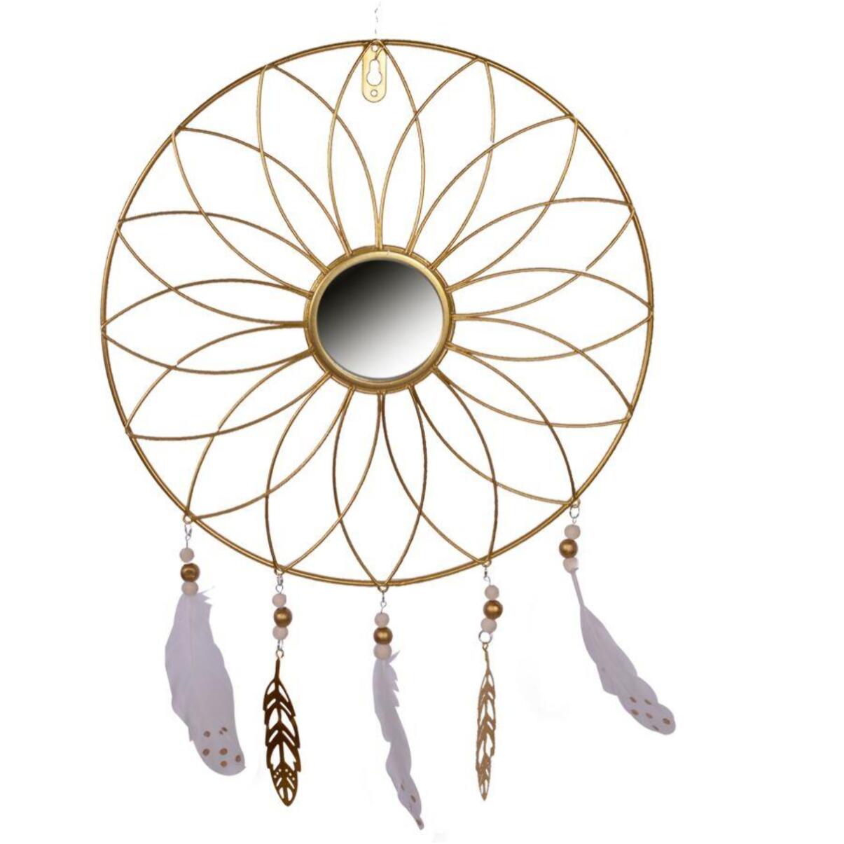 Specchio in metallo con piume tondo cm38x38/57