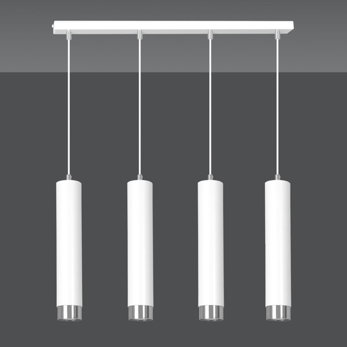 Lampada a sospensione KIBO in acciaio bianco con dettagli cromo