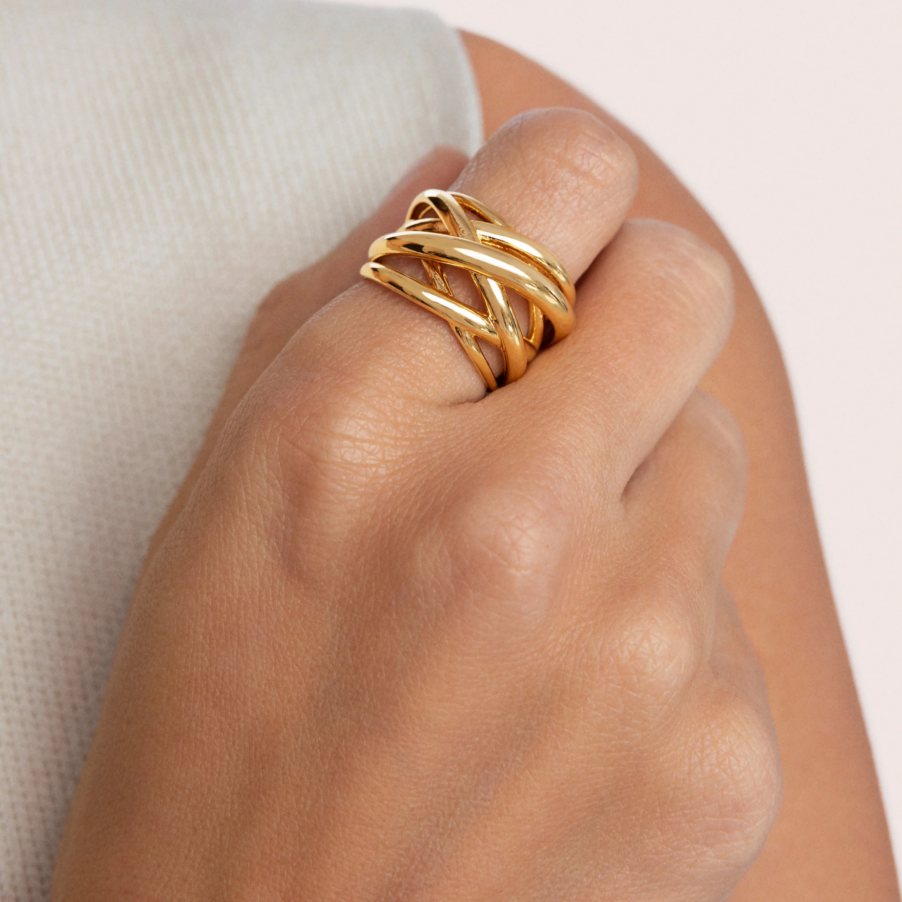 Anillo Triple Cross Baño Oro