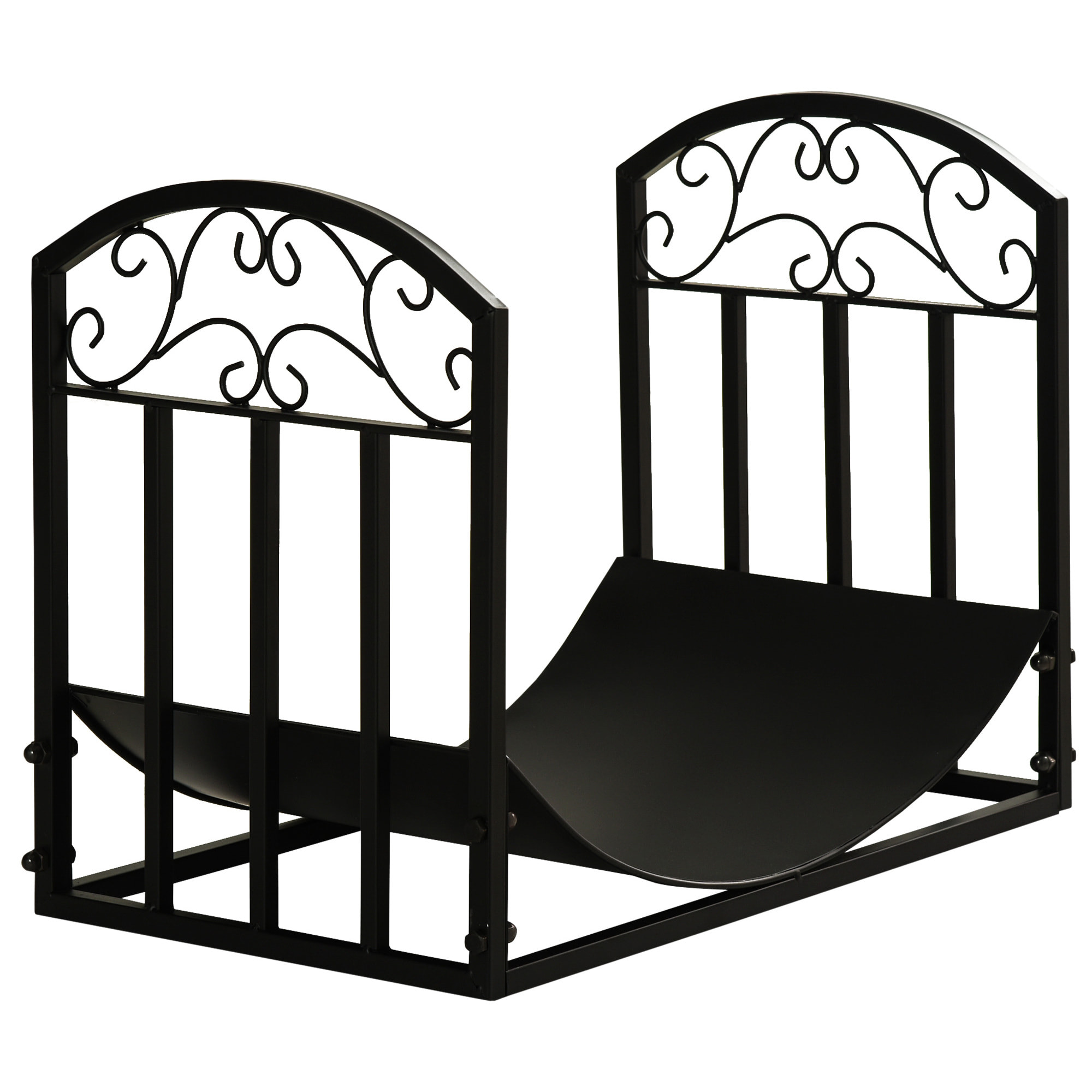 Soporte para Leña Estante de Leña Leñero de Metal con Estante Curvo Carga 60 kg para Interior y Exterior 60,5x36x46,5 cm Negro