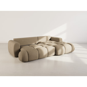 Yulin - Canapé d'angle droit 4 places convertible avec coffre en tissu bouclette - Marron