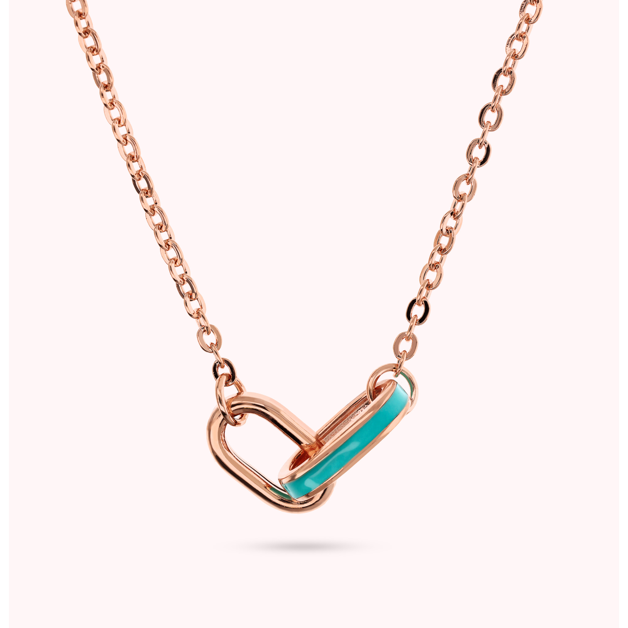 Collana Catena Rolo con Pendente Maglie Ovali Smaltate Turchesi