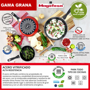 Magefesa GRANA sartén 24, acero esmaltado vitrificado, en rojo, inducción y lavavajillas