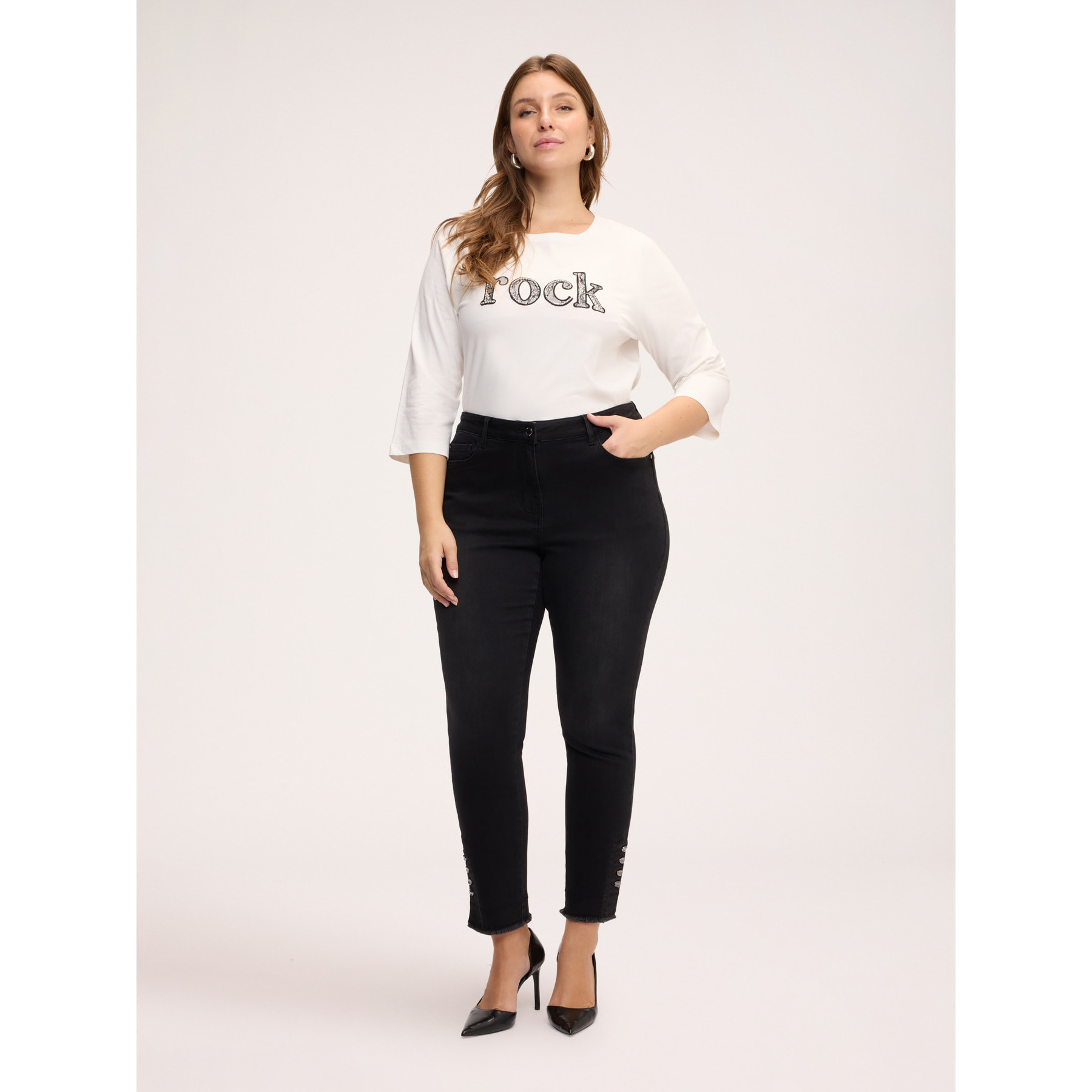 Fiorella Rubino - T-shirt in cotone con scritta in pizzo - Bianco
