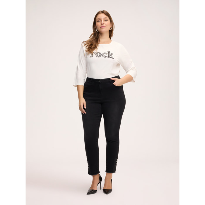 Fiorella Rubino - T-shirt in cotone con scritta in pizzo - Bianco