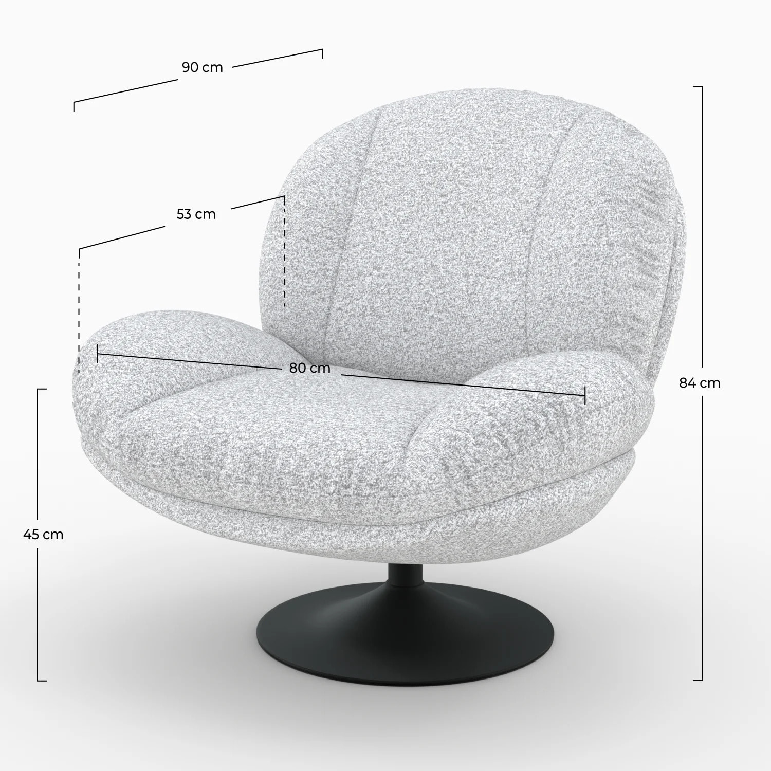 Fauteuil pivotant en tissu bouclé gris chiné - Ricci