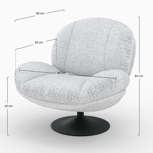 Fauteuil pivotant en tissu bouclé gris chiné - Ricci