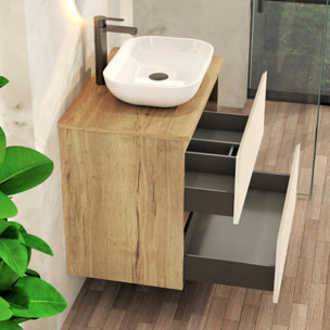 ENSEMBLE DE SALLE DE BAIN NIA | MEUBLE SUSPENDU | 70 CM GLACIER | DEUX TIROIRS |LAVABO SUR PLAN | MIROIR NON INCLUS | MEUBLE MONTÉ | ALDAY