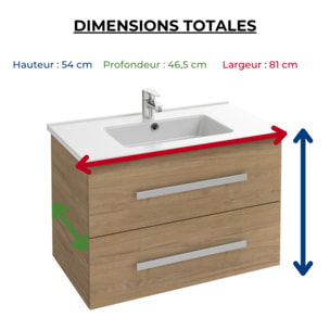 Pack meuble vasque 80 cm Ola up chêne + miroir + spot