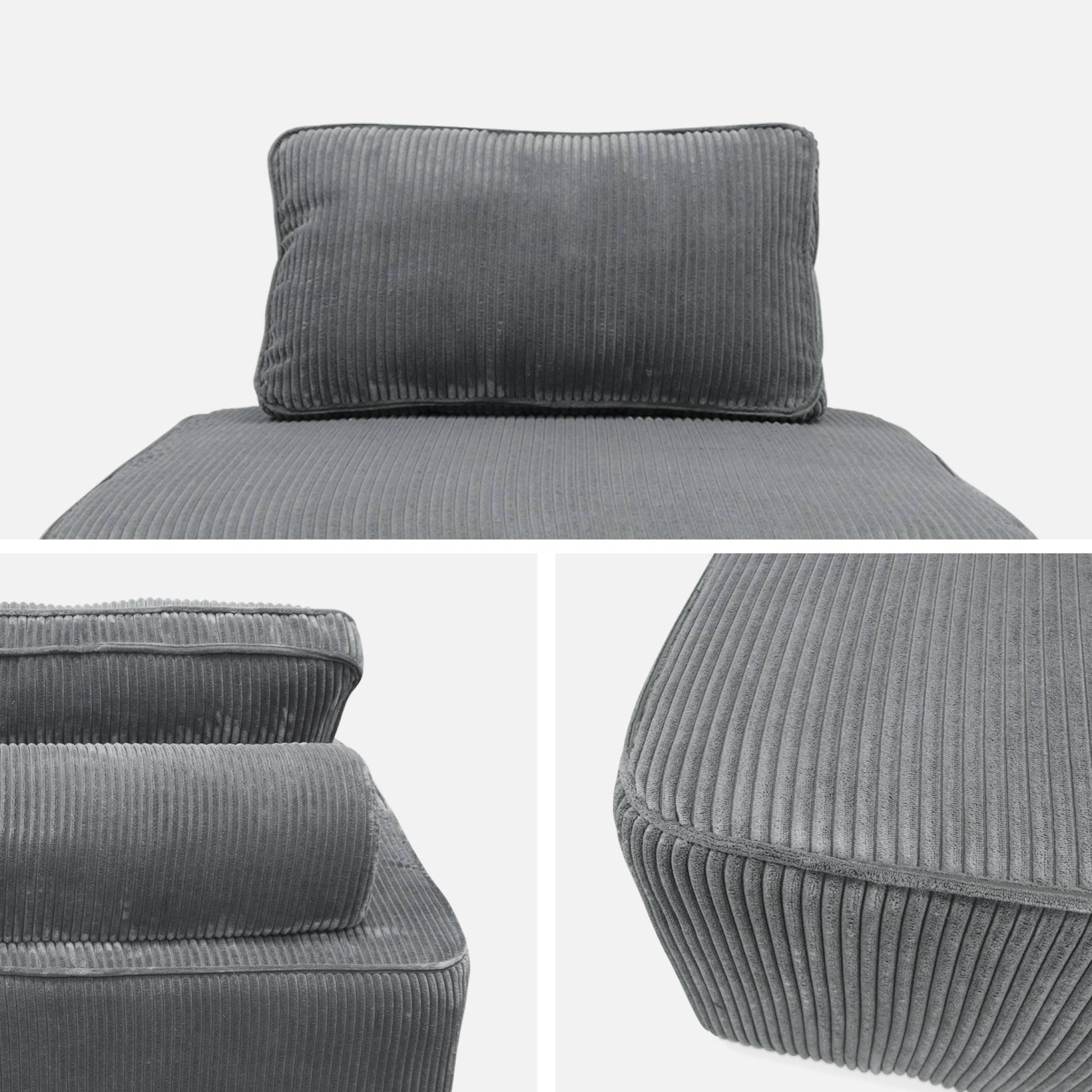 Lot de 3 chauffeuses pour canapé modulables velours côtelé gris avec un coussin