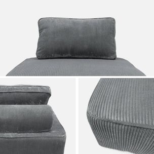 Lot de 3 chauffeuses pour canapé modulables velours côtelé gris avec un coussin