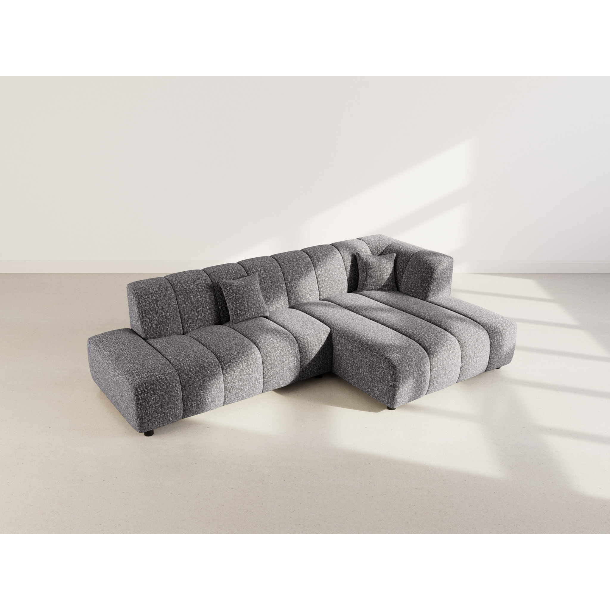 Curtis - canapé d'angle droit 4 places sans accoudoir en tissu texturé - Gris foncé