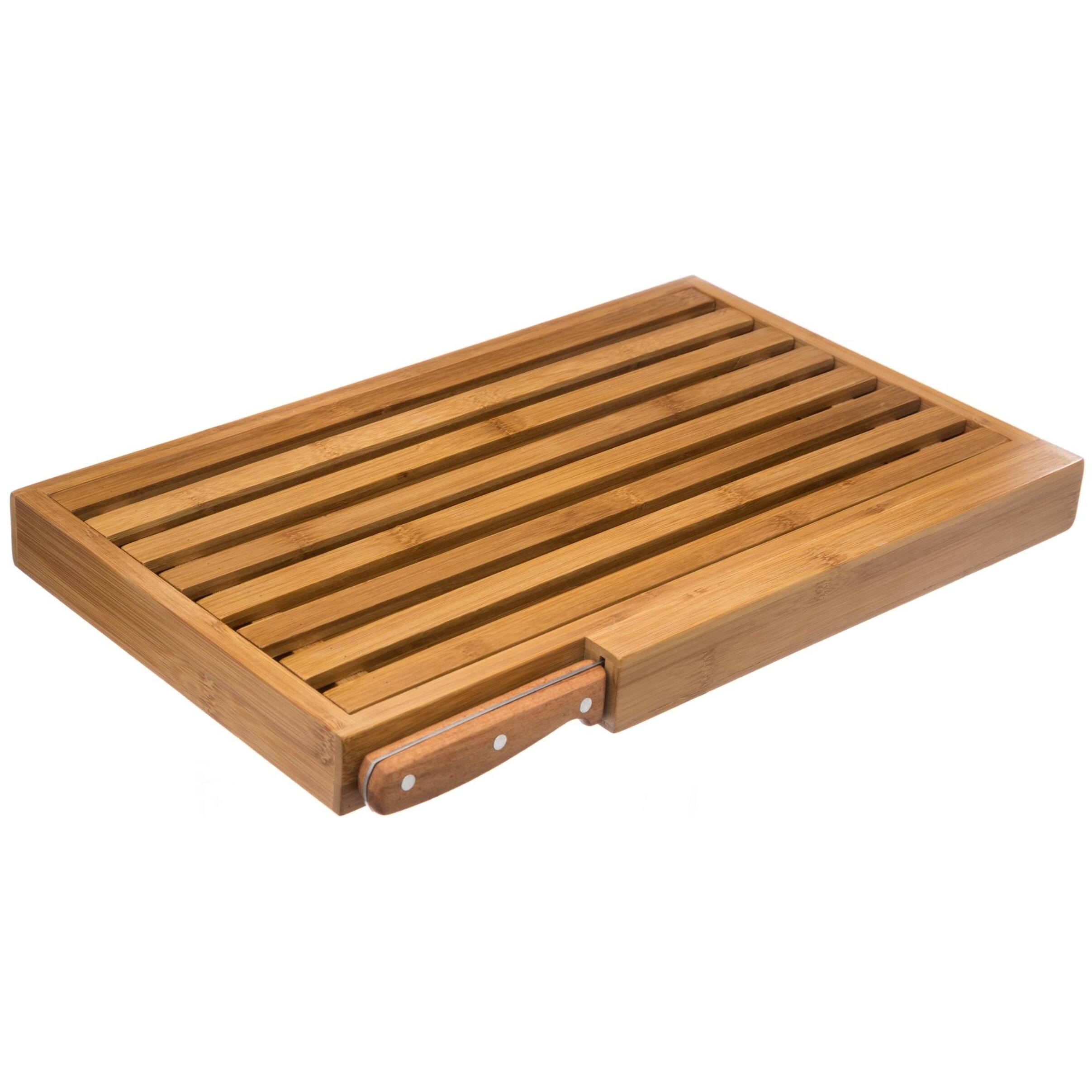 Tabla para cortar pan 44 x 27 cm bambú con cuchillo
