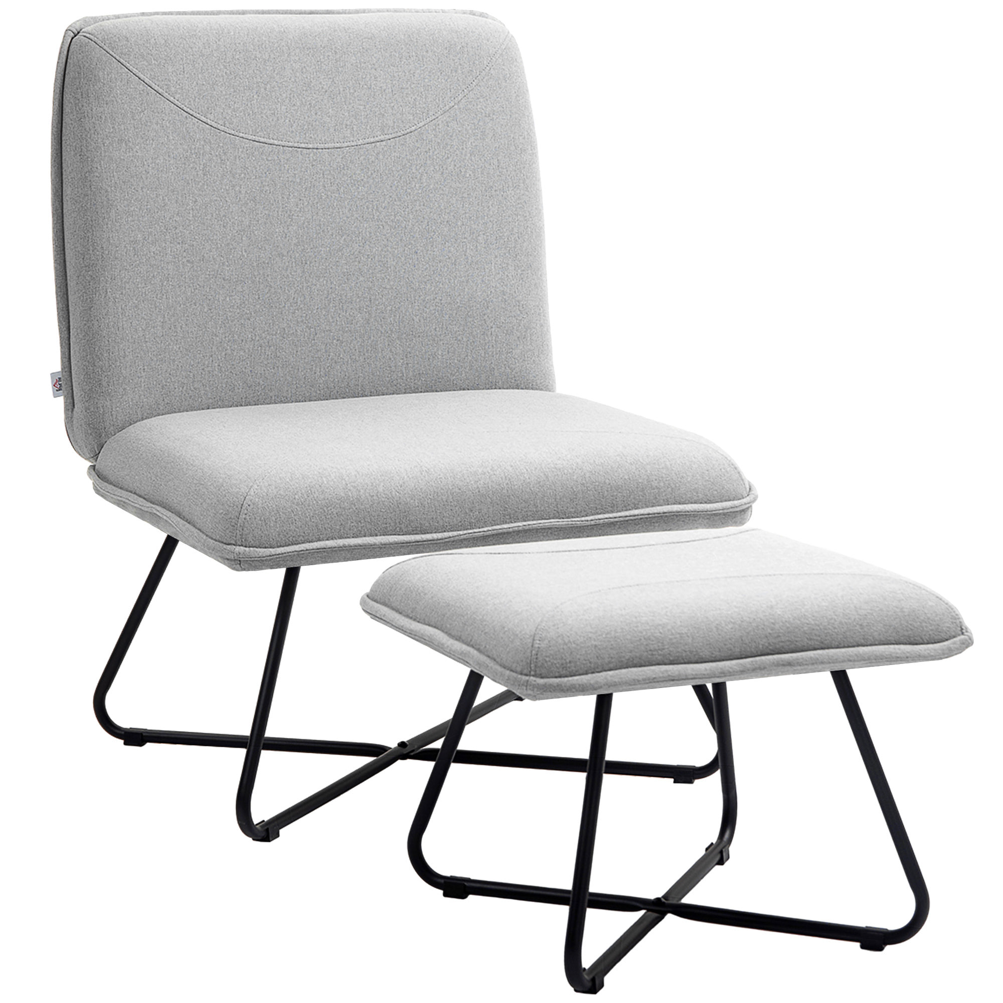 Sillón Relax Sillón de Salón con Reposapiés Butaca para Dormitorio sin Brazos con Patas de Acero en Forma de Cruz para Sala de Estar Gris Claro
