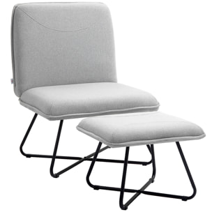 Sillón Relax Sillón de Salón con Reposapiés Butaca para Dormitorio sin Brazos con Patas de Acero en Forma de Cruz para Sala de Estar Gris Claro
