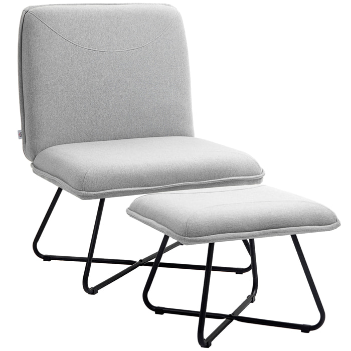 Sillón Relax Sillón de Salón con Reposapiés Butaca para Dormitorio sin Brazos con Patas de Acero en Forma de Cruz para Sala de Estar Gris Claro