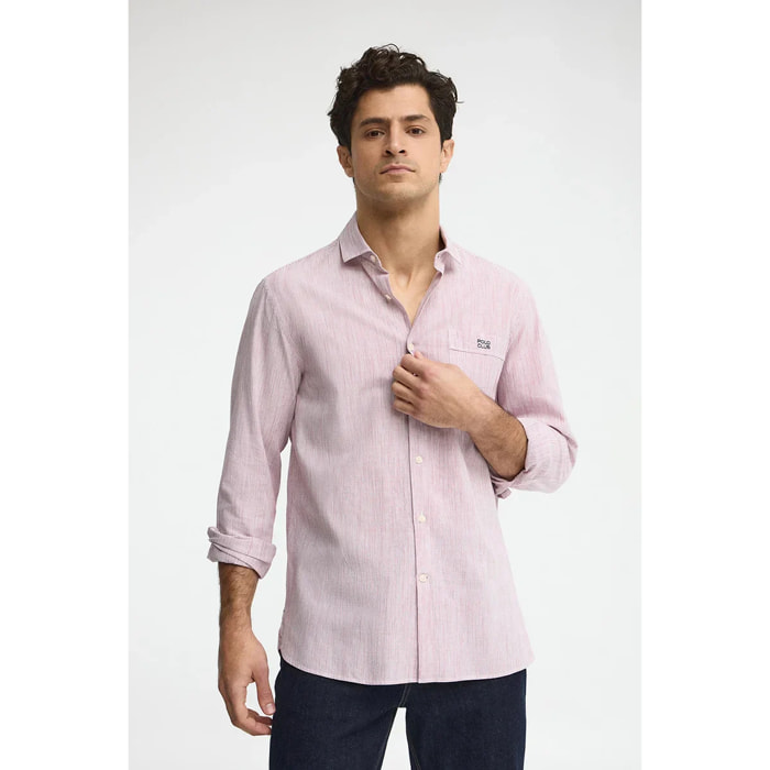 Camicia cotolino a righe rossa regular fit con ricamo Polo Club