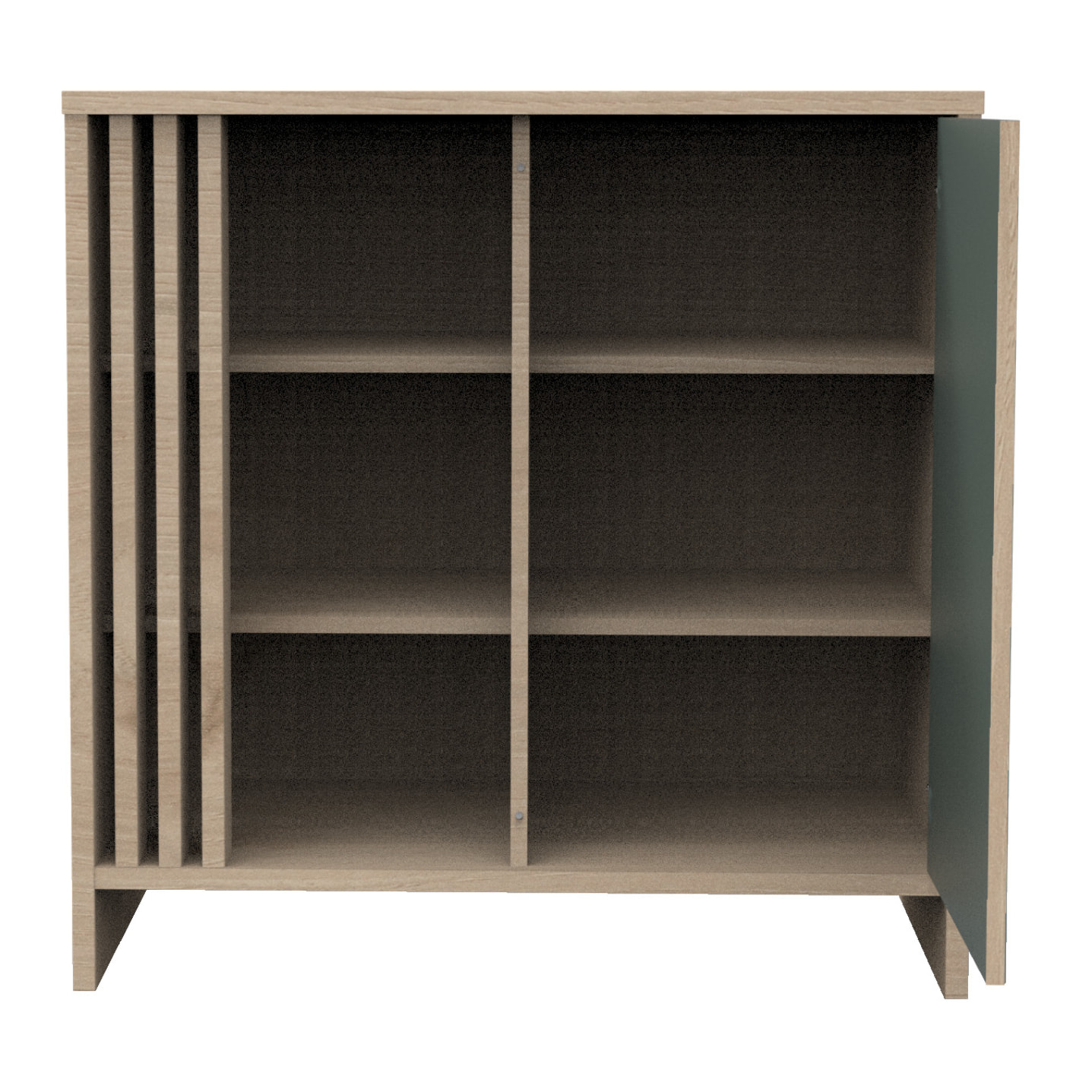 Commode à langer 1 porte colorée et 3 niches avec claustra en bois décor chêne Suave