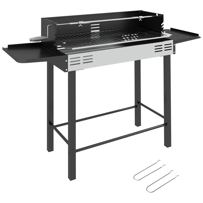 Barbacoa de Carbón Barbacoa Portátil 118x32x90 cm con Pincho Giratorio Ajustable en Altura de 3 Niveles Parrilla Plegables y Paravientos para Pícnic Camping Negro