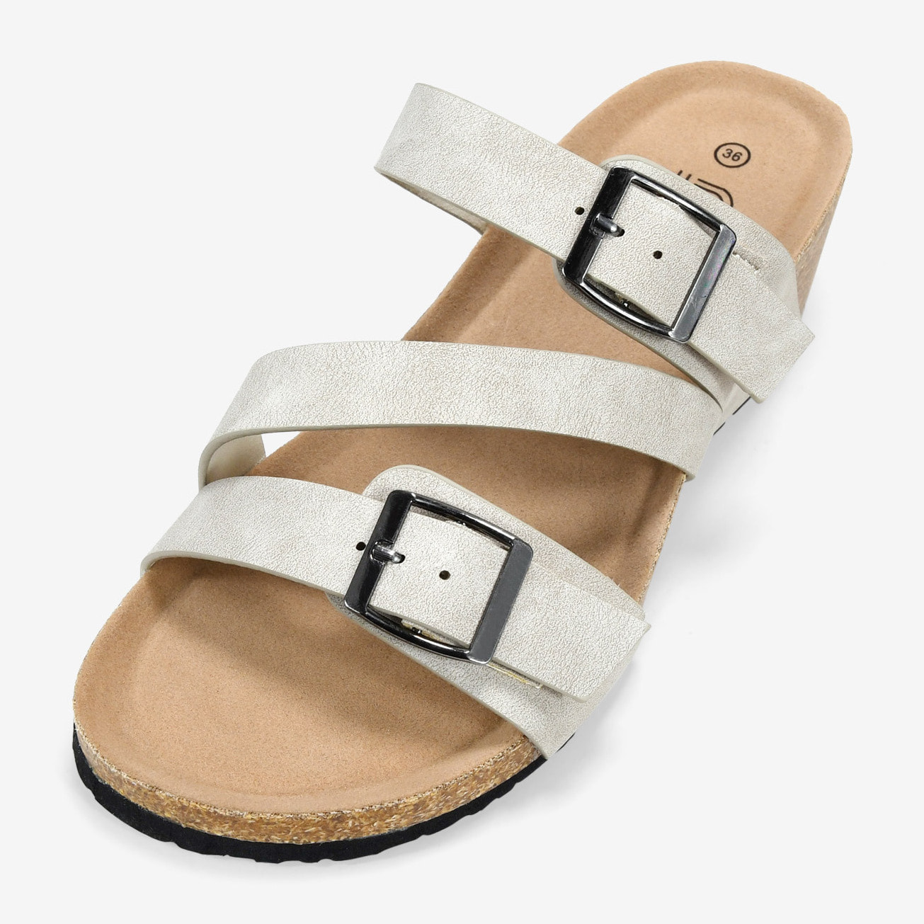 Sandalias beige con cuña de corcho