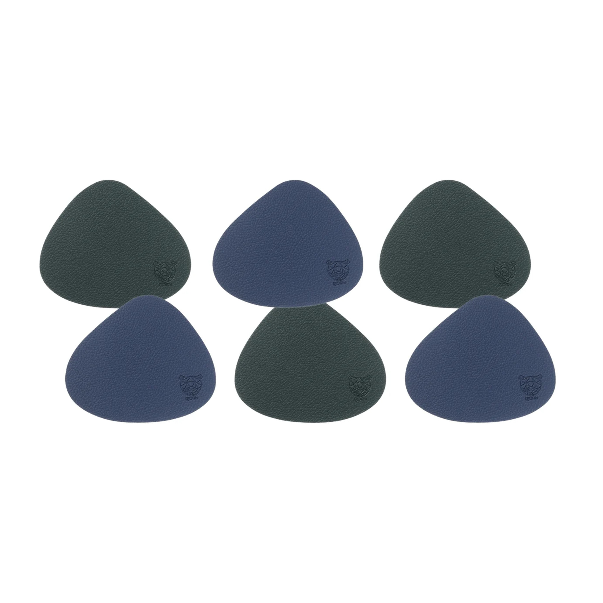 Sous-verre curve réversible - 6 pièces - Cuir recyclé bleu nuit et gris anthracite