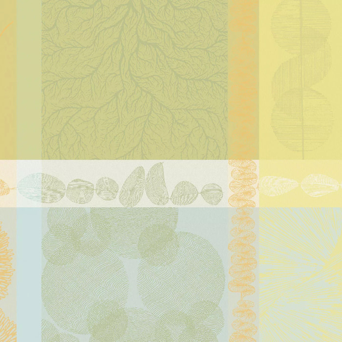 Serviette pur coton motif jacquard jaune vert Mille lieues aube