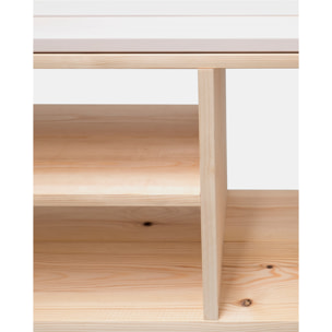 Mueble de TV de madera maciza en tono natural y sobre blanco de 160x40cm Alto: 40 Largo: 160 Ancho: 40