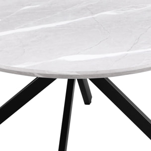 Tavolo tondo 120 cm top effetto marmo chiaro e gambe nere - Gabry