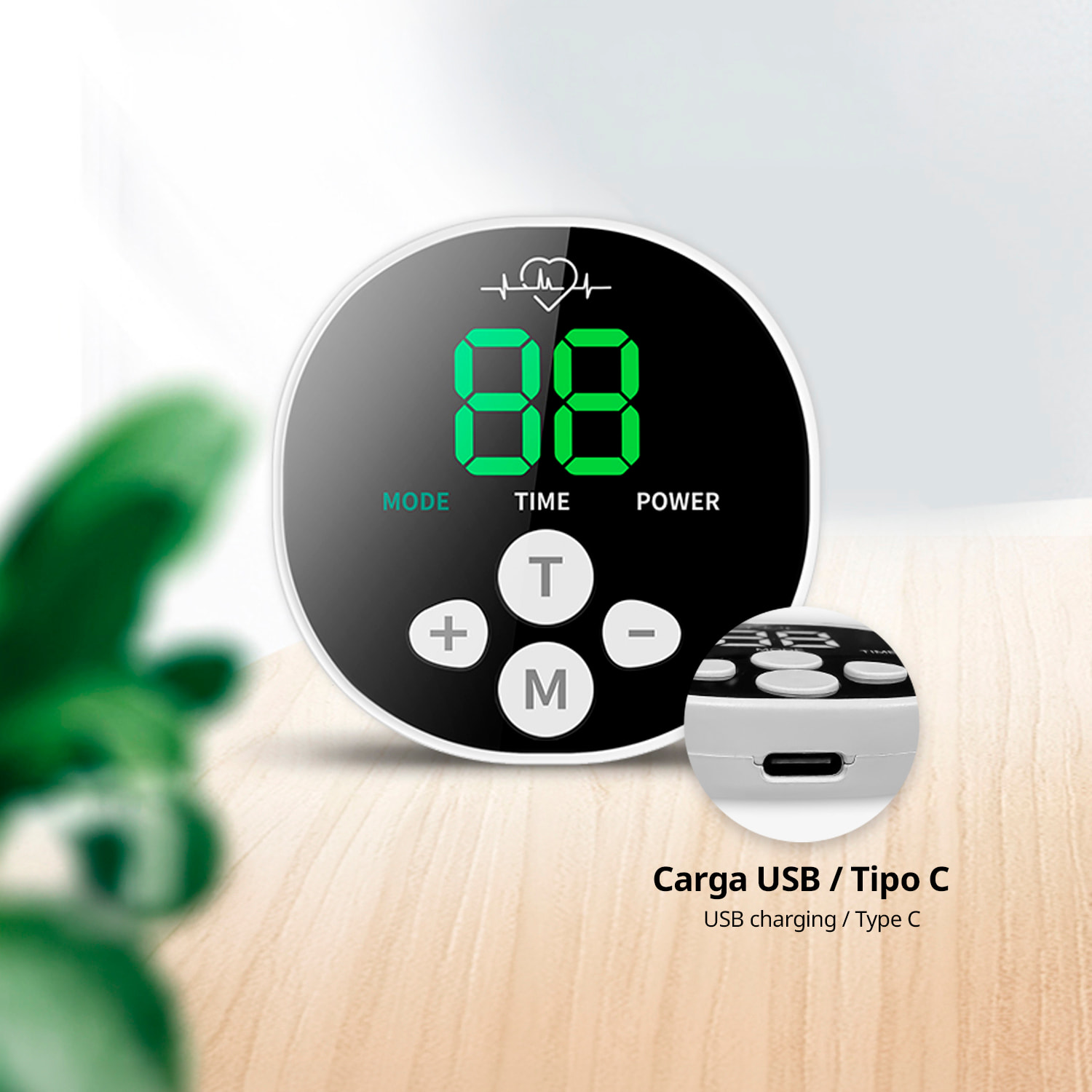 Estimulador electrónico y masaje EMS inteligente Y88. Para abdominales, brazos y piernas. Con 10 modos de uso y 39 intensidades, batería recargable.