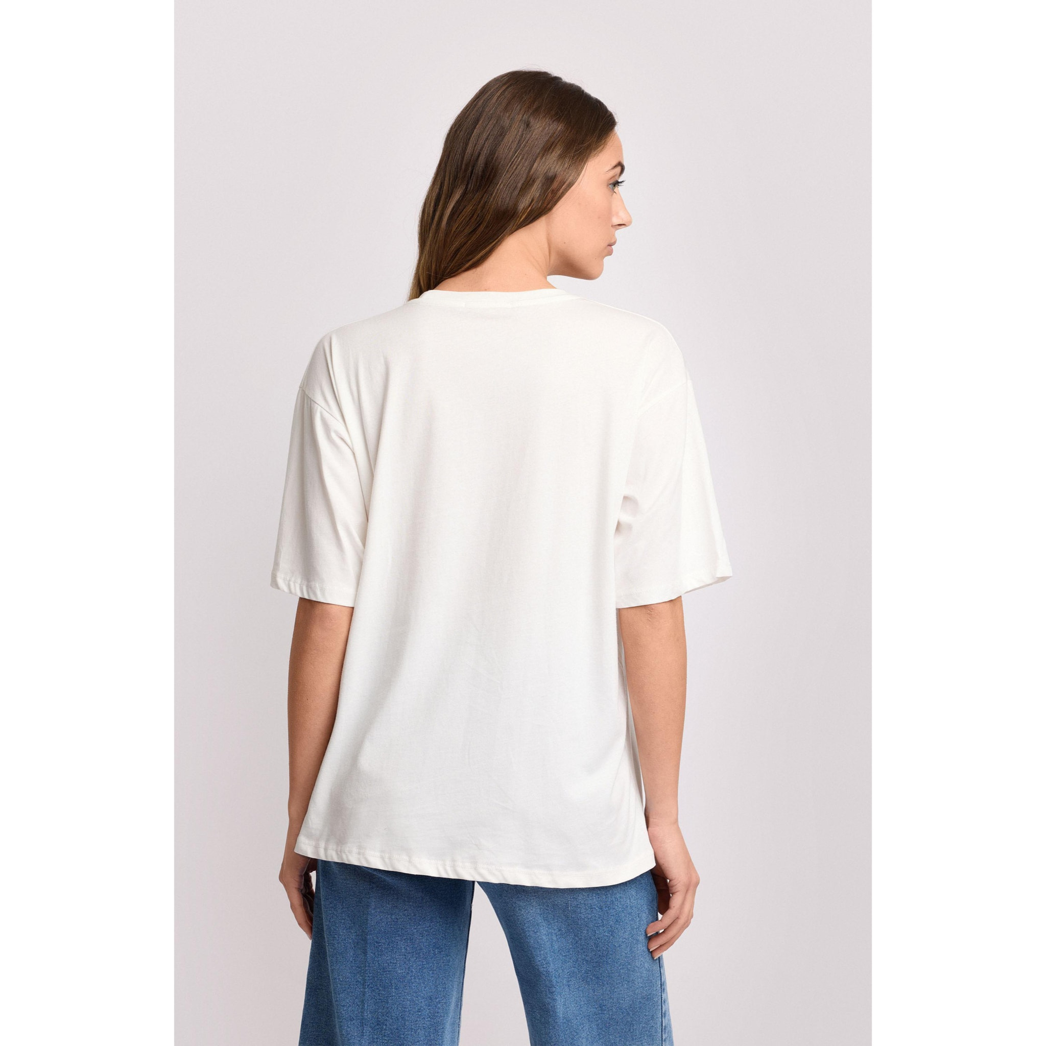 Kocca - T-shirt in cotone con ricamo colorato Donna, Tinta unita, Girocollo